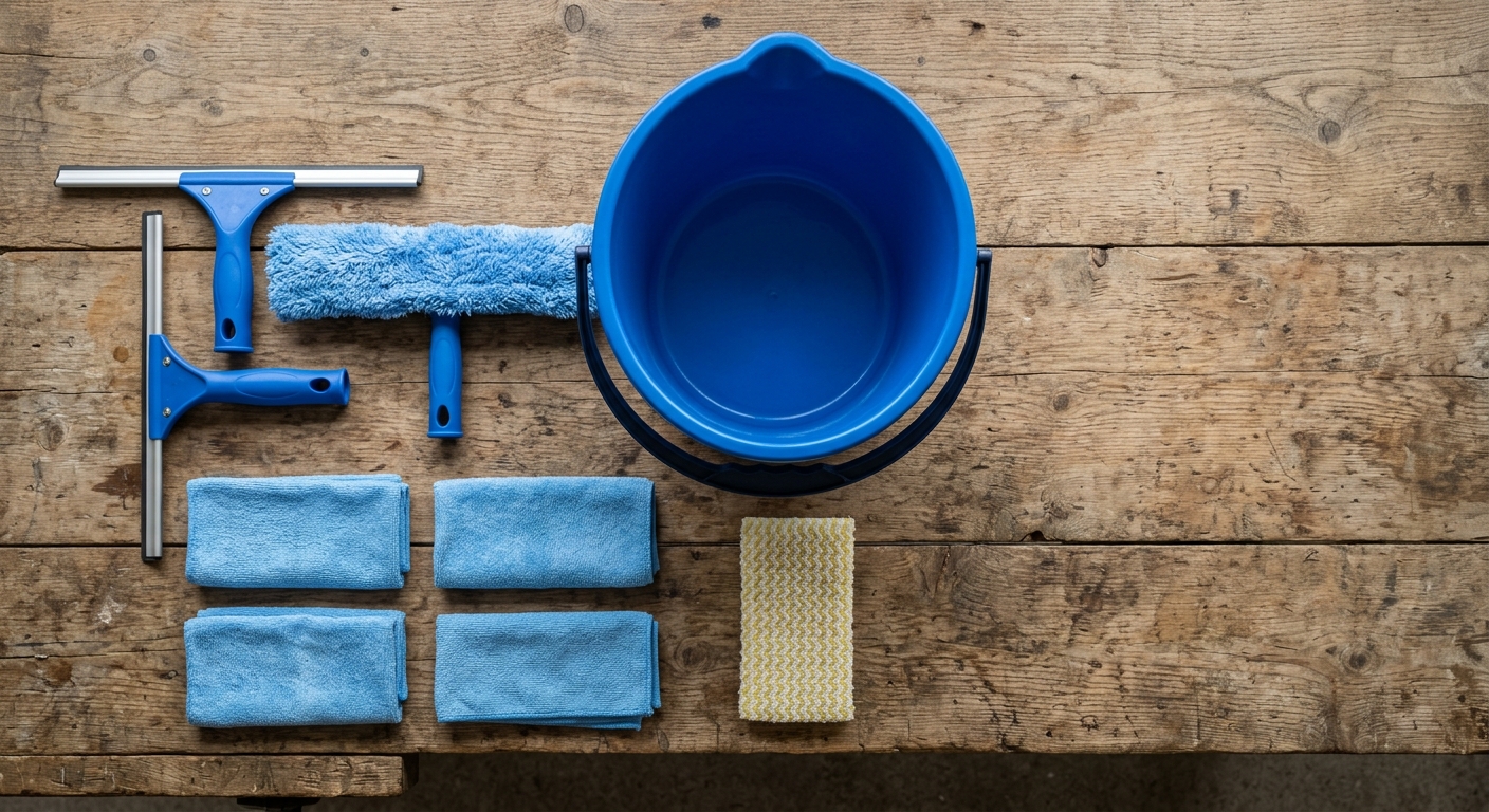 Basic window cleaning kit with squeegee, washer and bucket - complete starter set